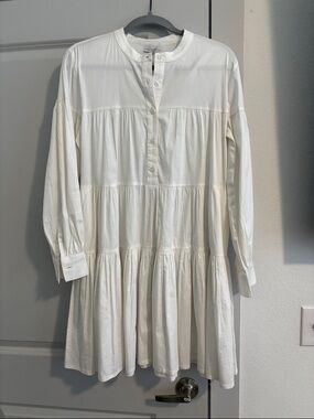 White Tiered Midi Dress with Long Sleeves